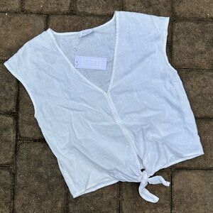NWT Sage The Label White Linen Tie-front Top